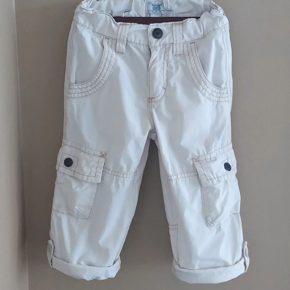 Old Navy light weight rolled up cargo pants adjustable waist - light beige - 3T